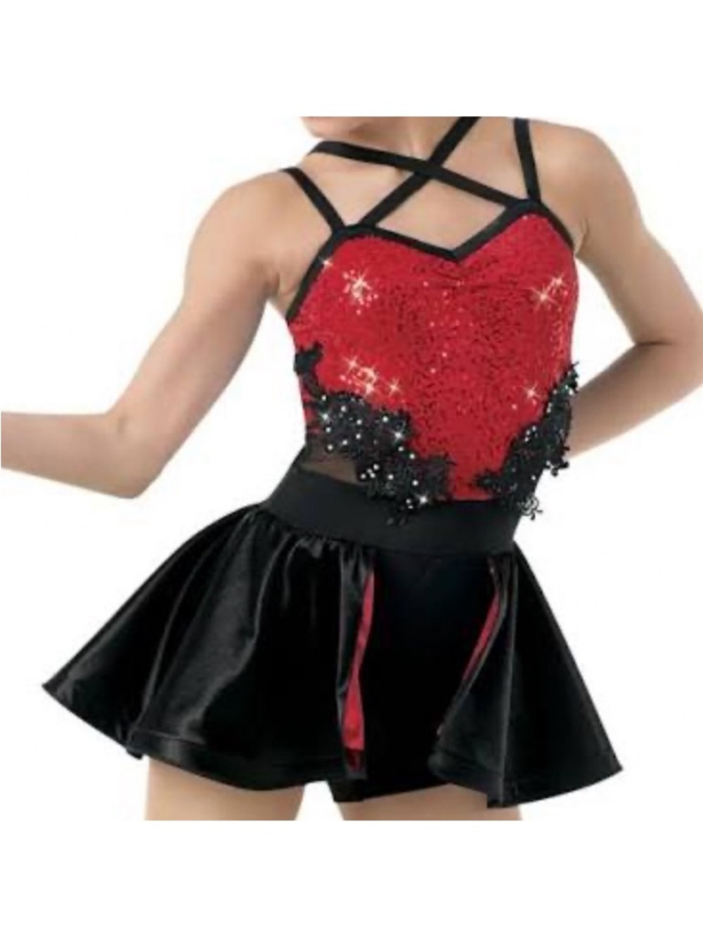 Weissman Black and Red dance costume size MC girls M 10/12
